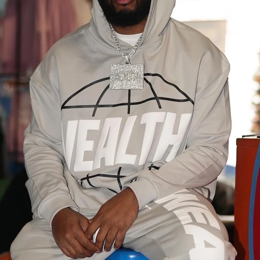 Wealthy Cropped Hoodie (Grey/Black/White) Size Small